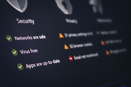 A security and privacy dashboard with its status.