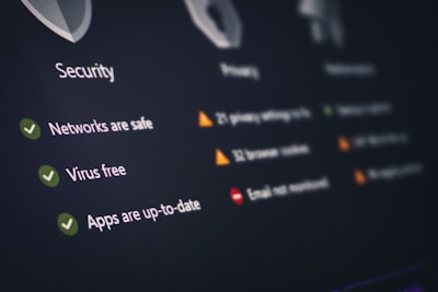A security and privacy dashboard with its status.