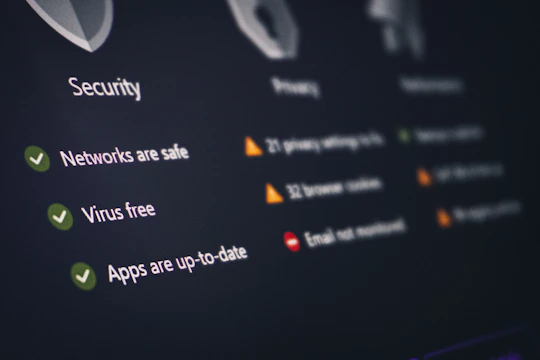 A security and privacy dashboard with its status.