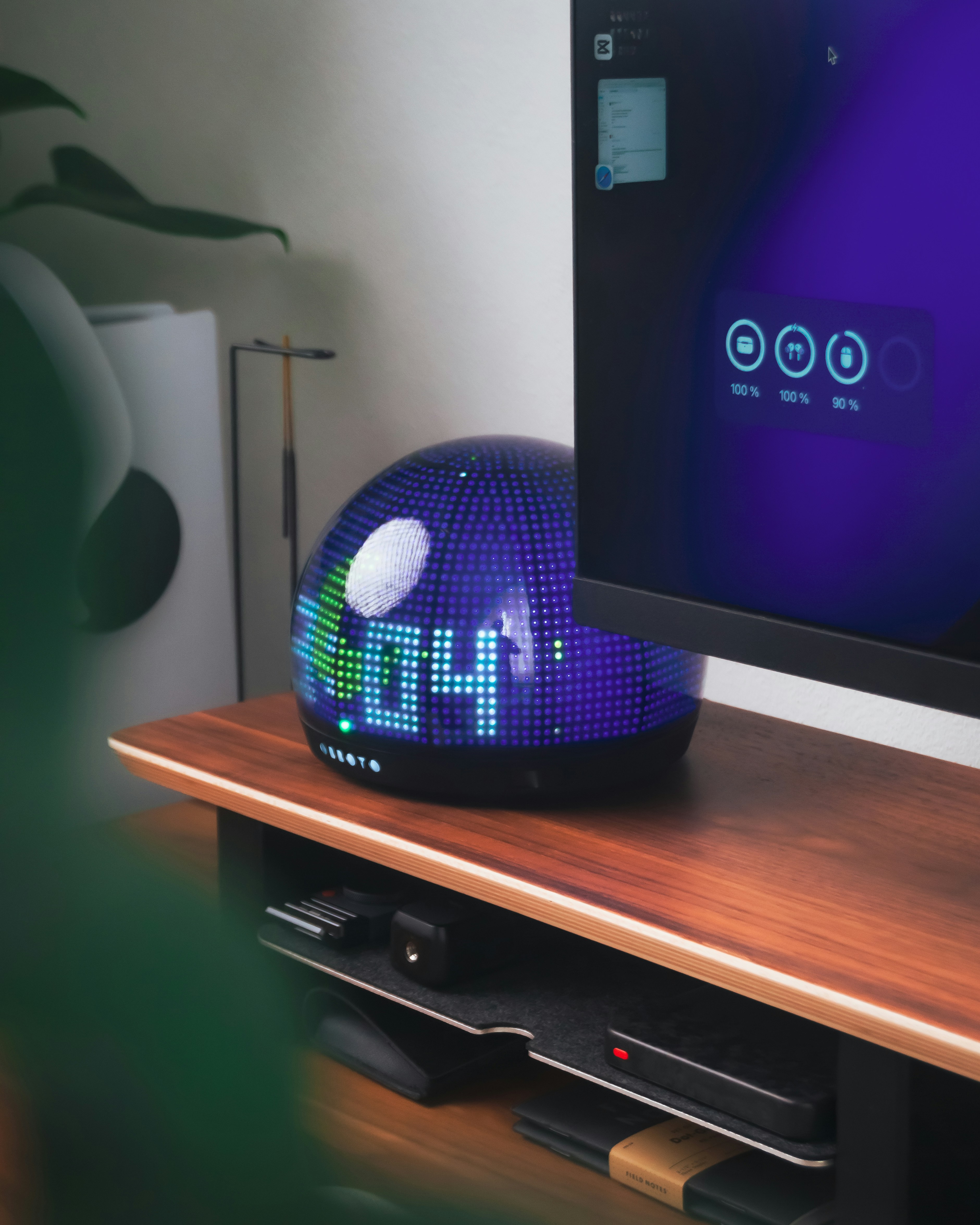 A unique clock displays the time in a digital format.