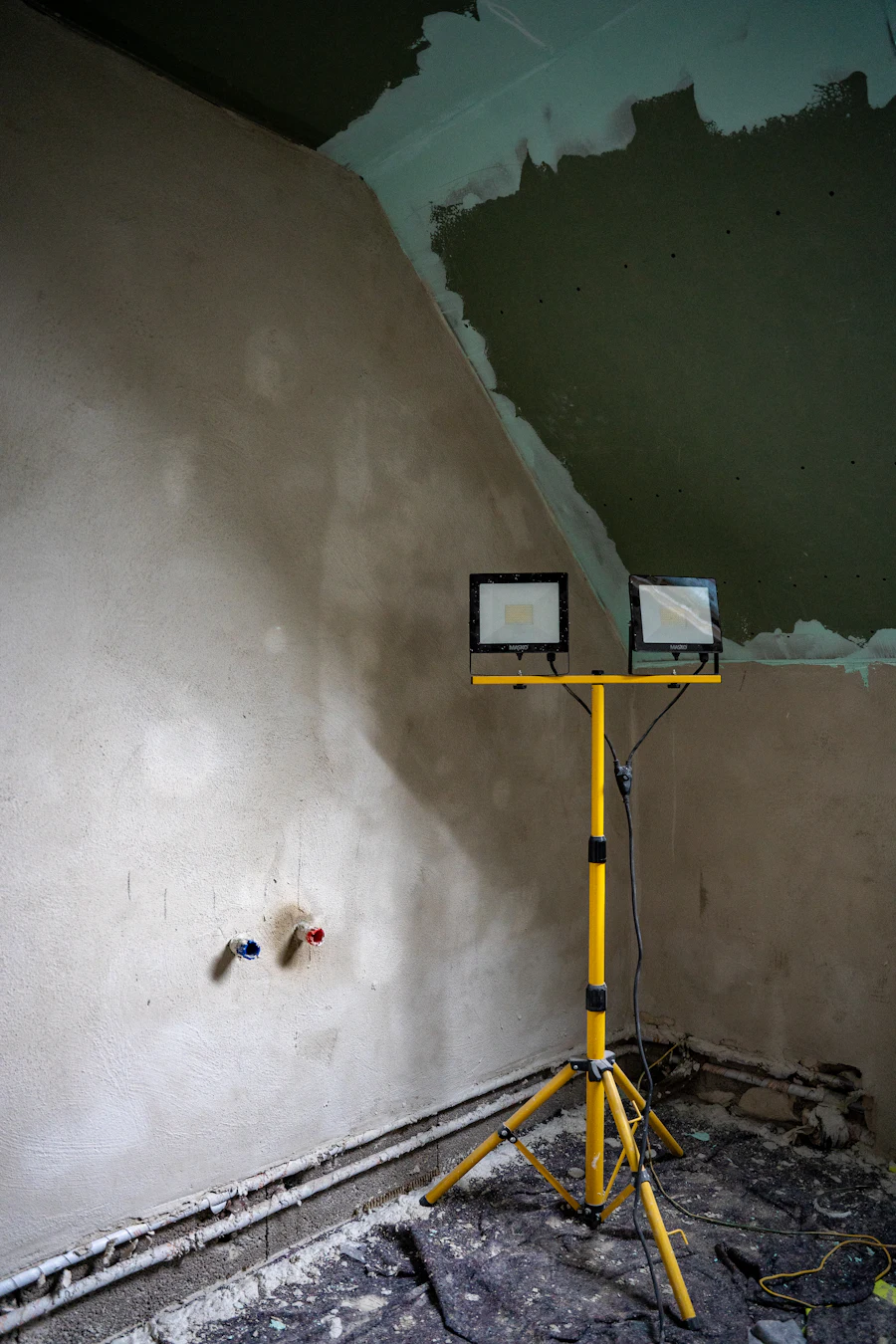 Fresh plaster and drywall work at a construction site