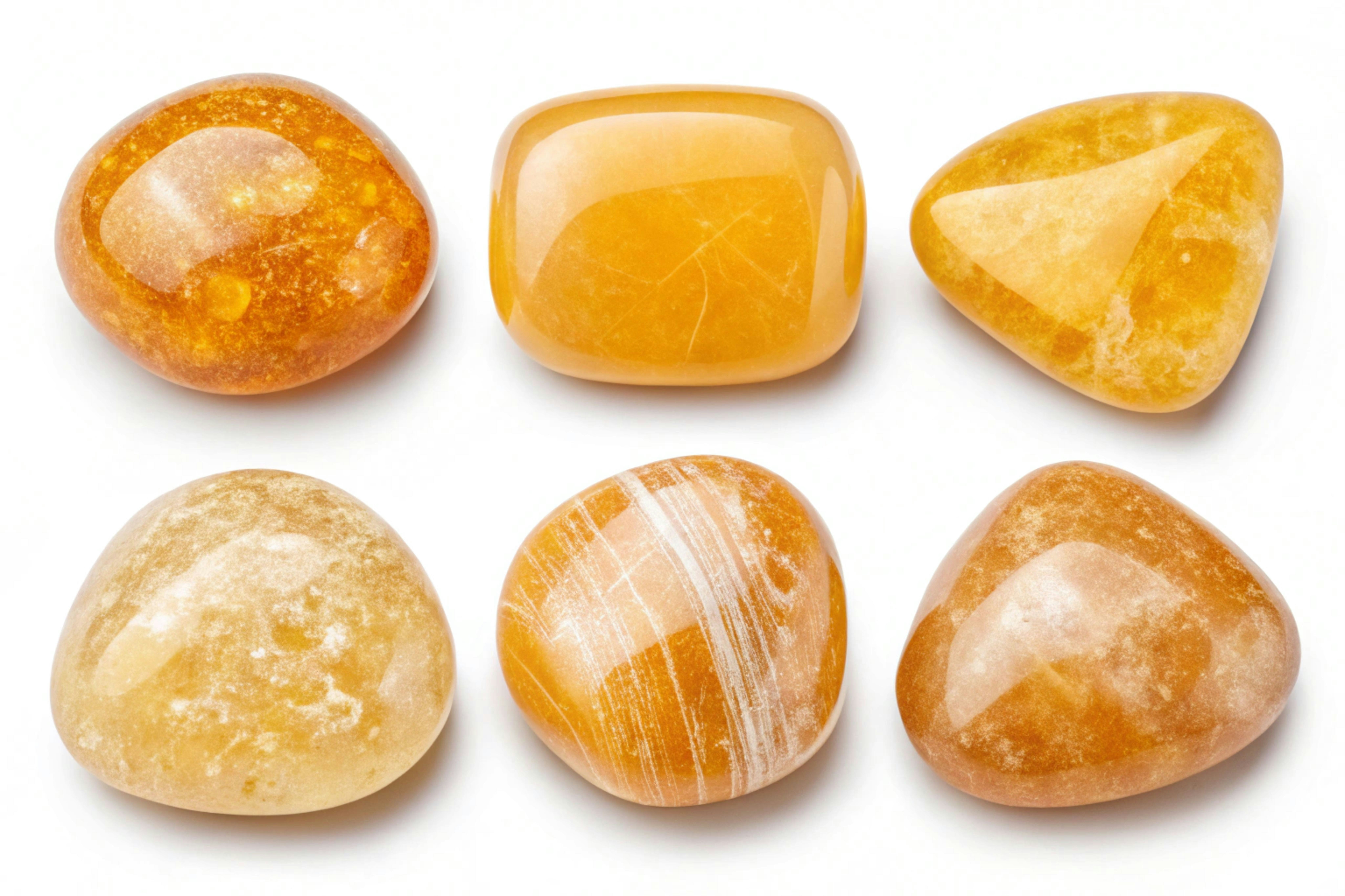 Six polished yellow crystals against a white background. photo – Free ...