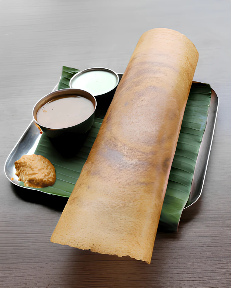 Masala dosa with sambar and chutneys