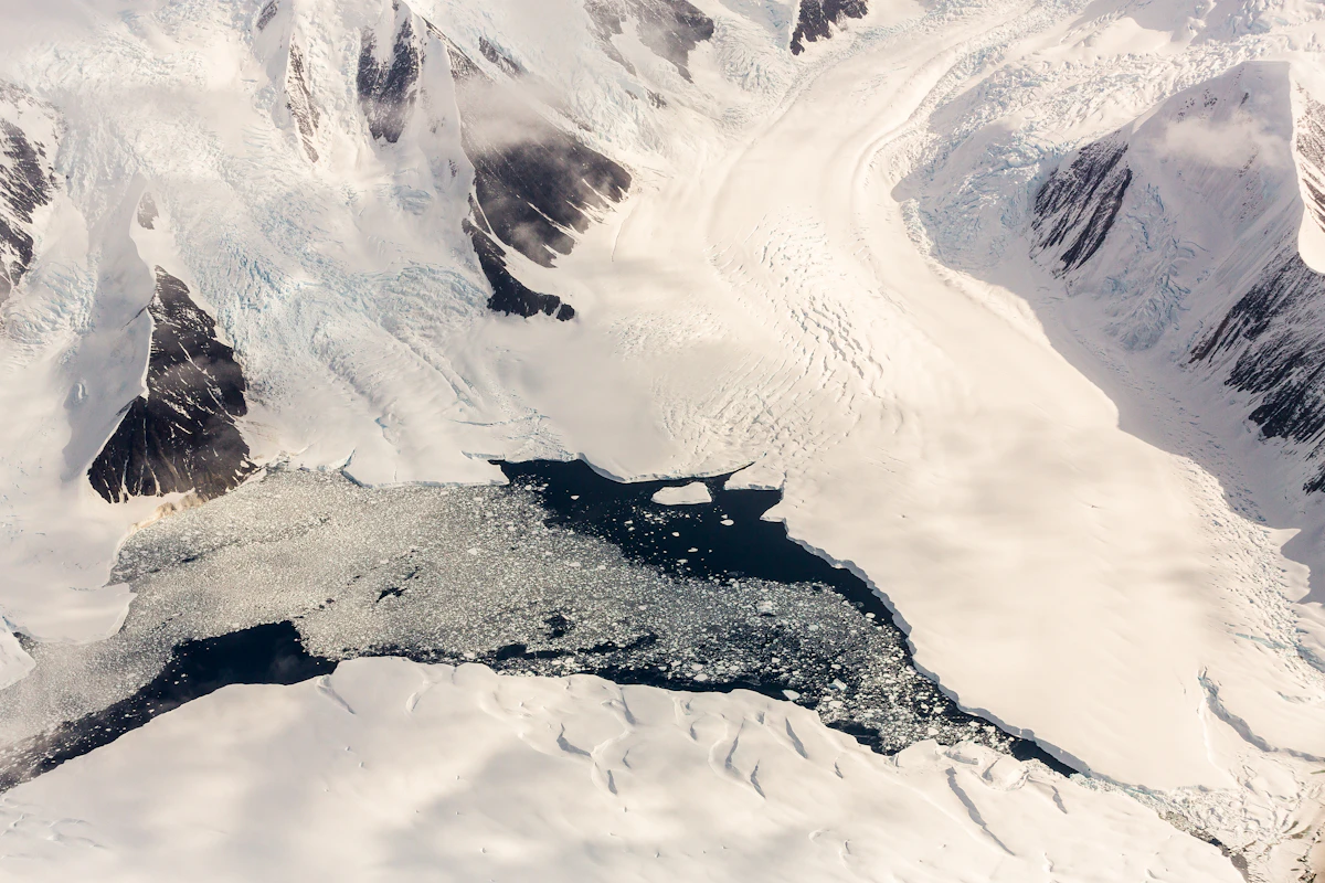 Antarctica glaciers and icebergs from the air