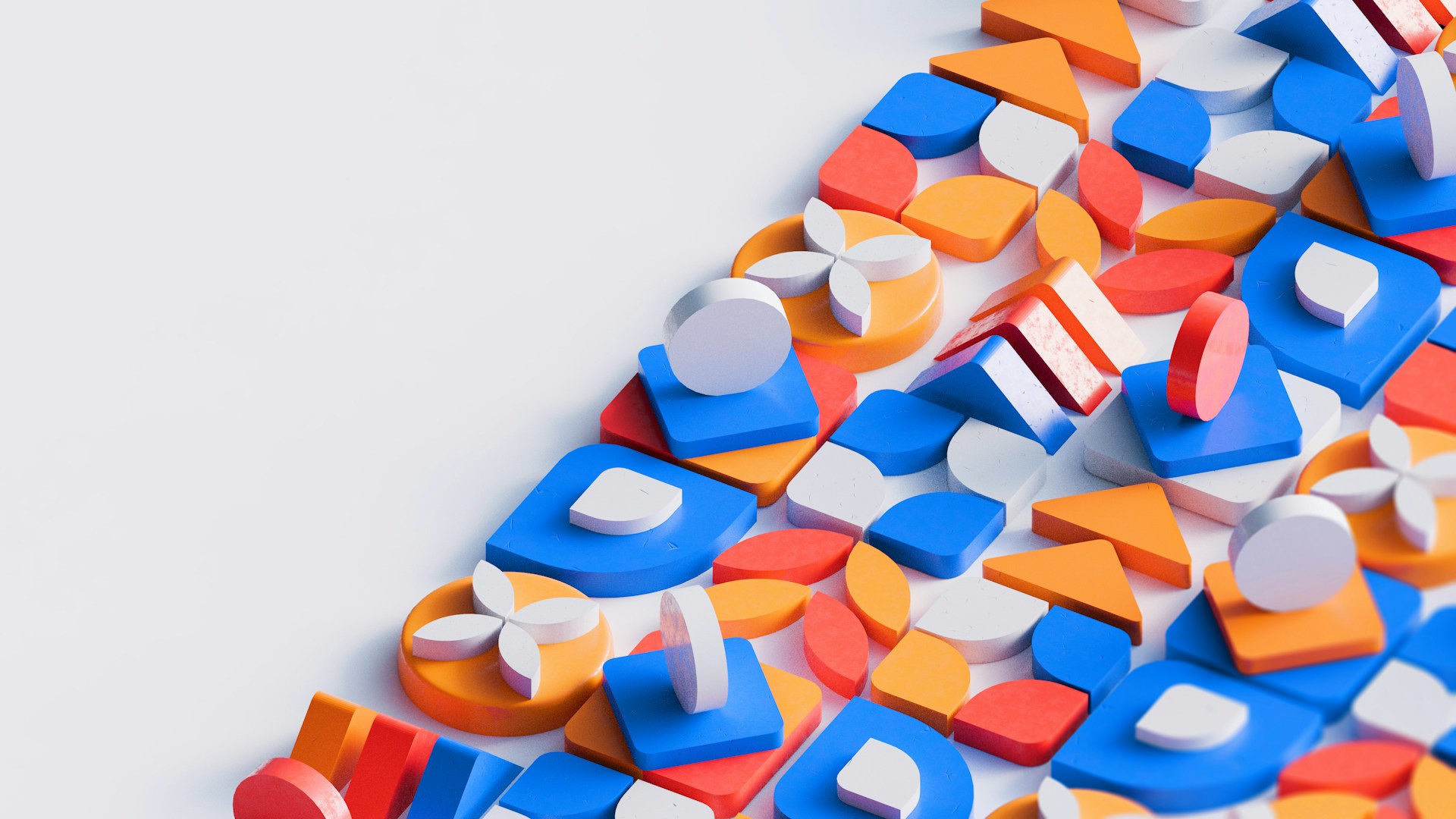 Colorful, 3D shapes arranged in a fun design.