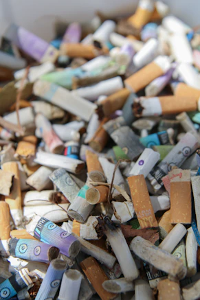 A large pile of used cigarette butts