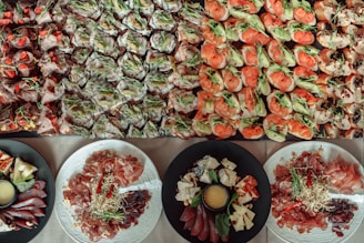 Delicious appetizers and small plates are displayed.