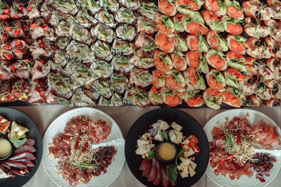 Delicious appetizers and small plates are displayed.