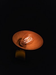 A lit light bulb casts a warm glow.