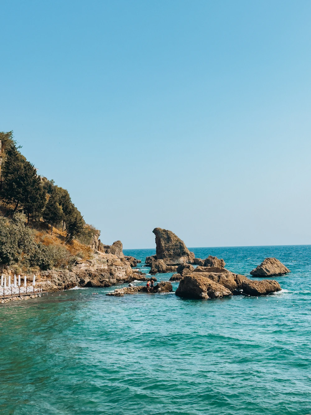 Turquoise water and rocky coastline in the Eastern Caribbean