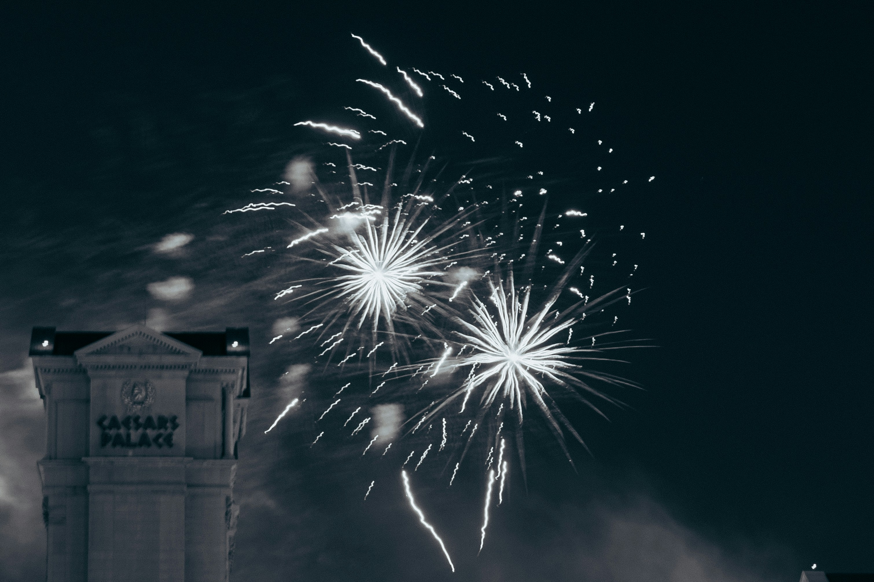 Fireworks explode above caesar's palace
