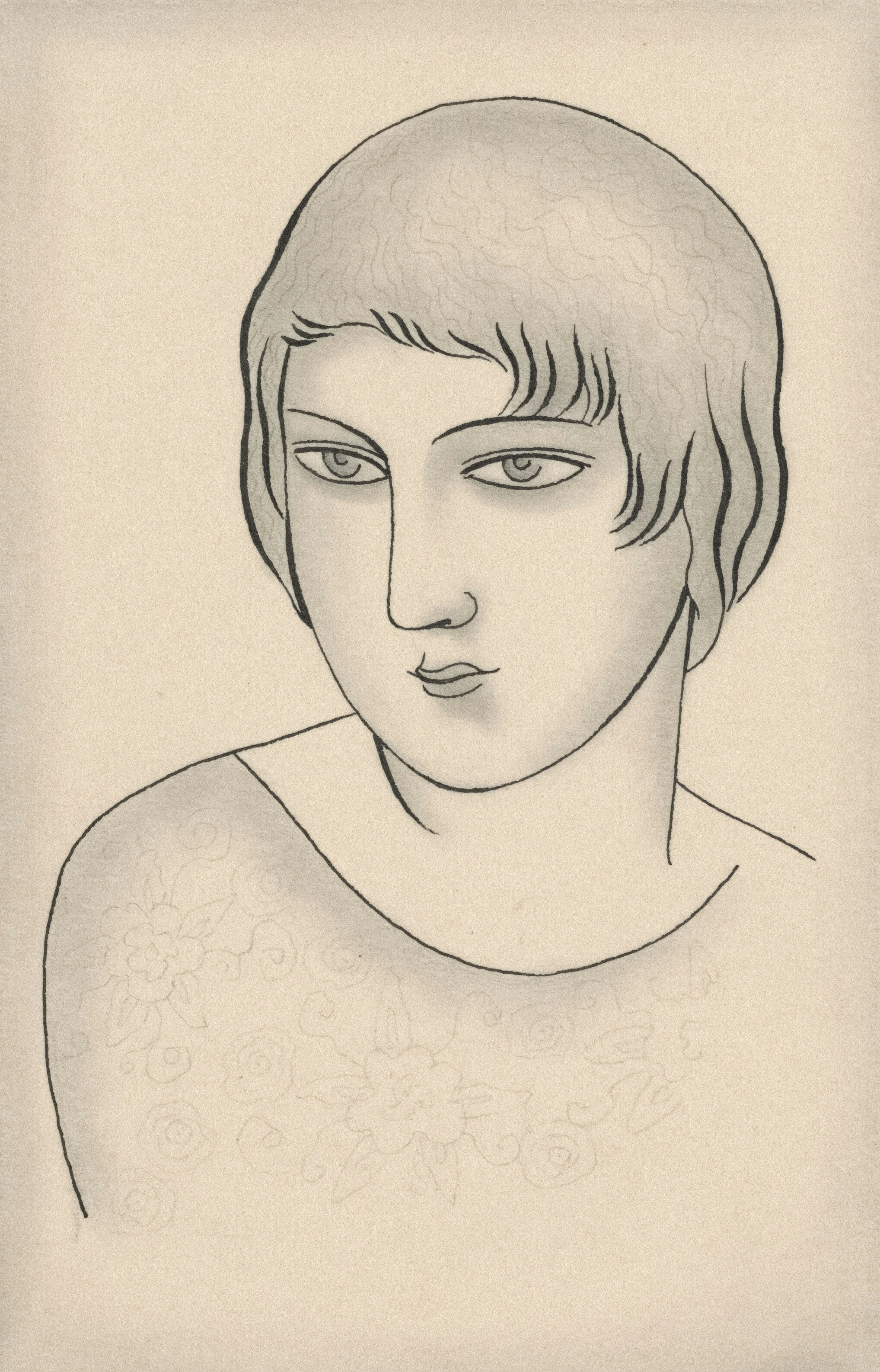 Stylized portrait of a person with short hair.