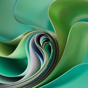 Abstract, swirling ribbons in shades of green.
