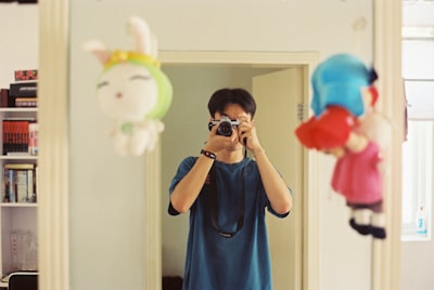 A man takes a photo in a mirror.