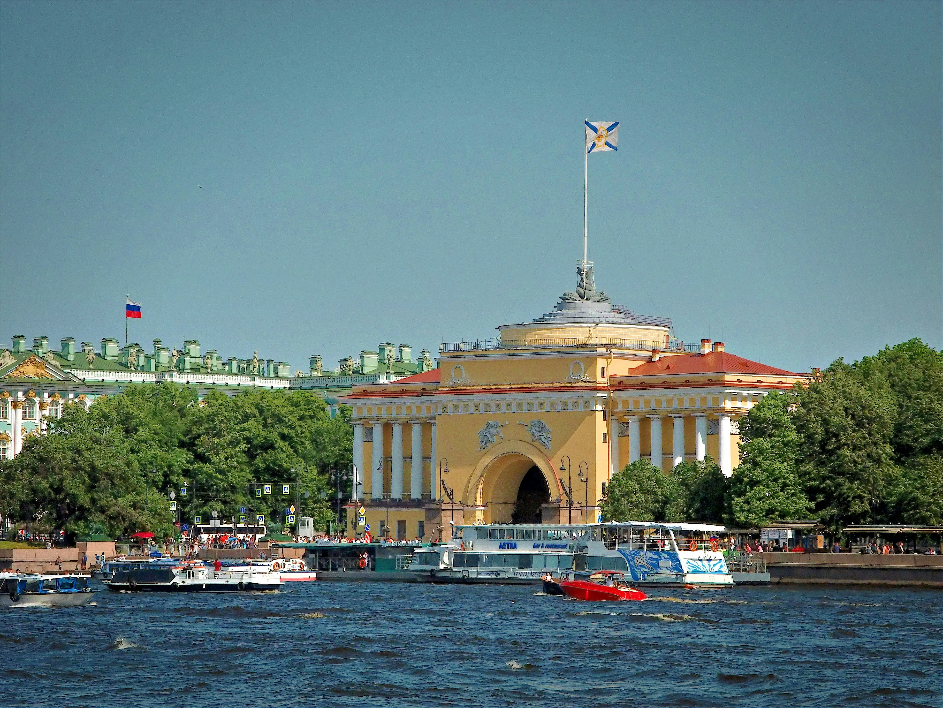 A landmark building is seen over the water.
