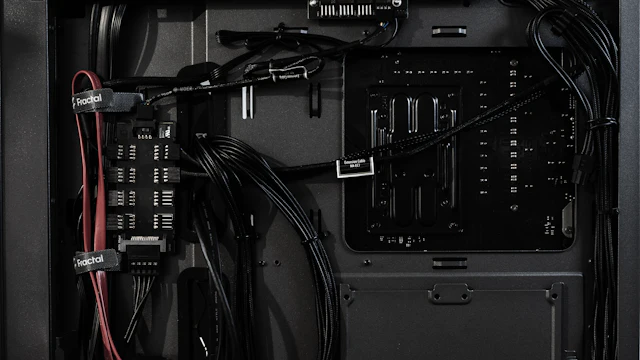 Inside of a desktop computer opened up for hardware maintenance