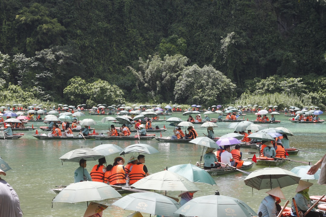 Many people enjoy boating on a river.