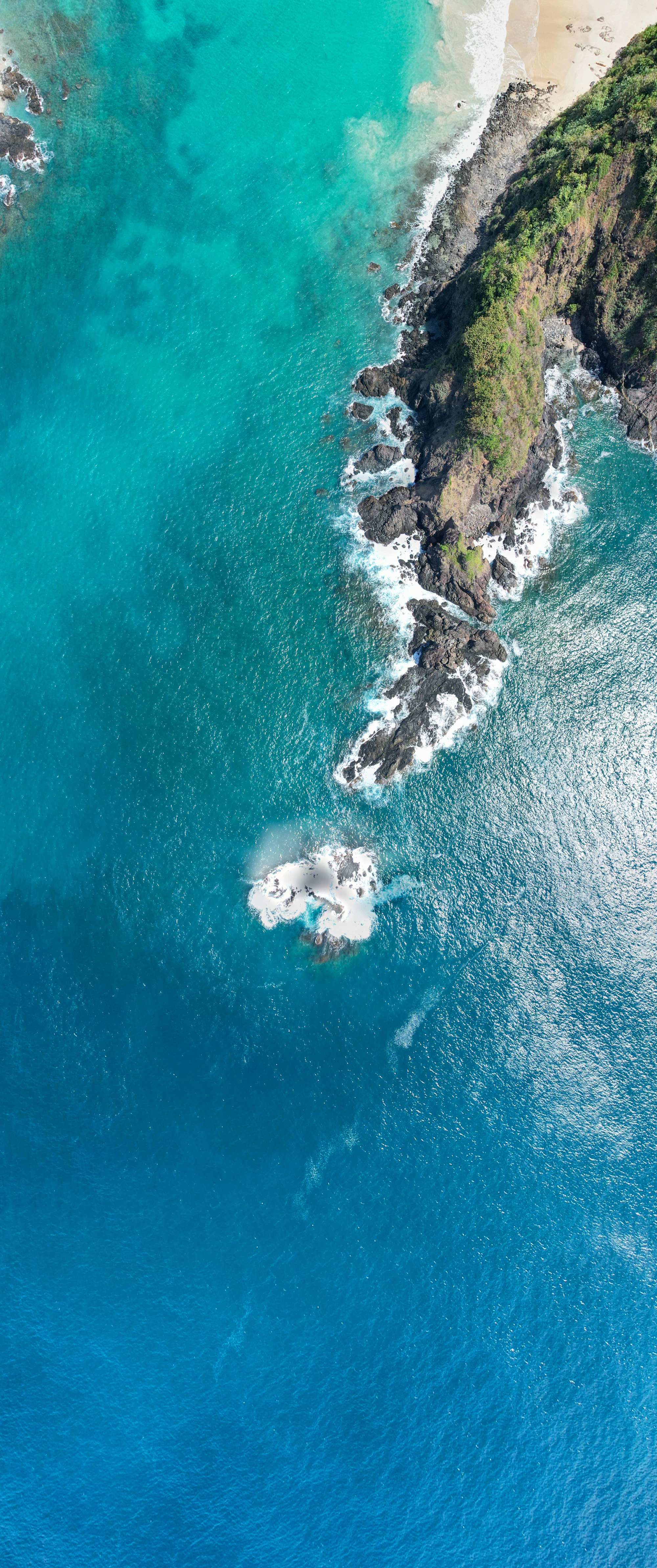 Aerial view of a turquoise coastline
