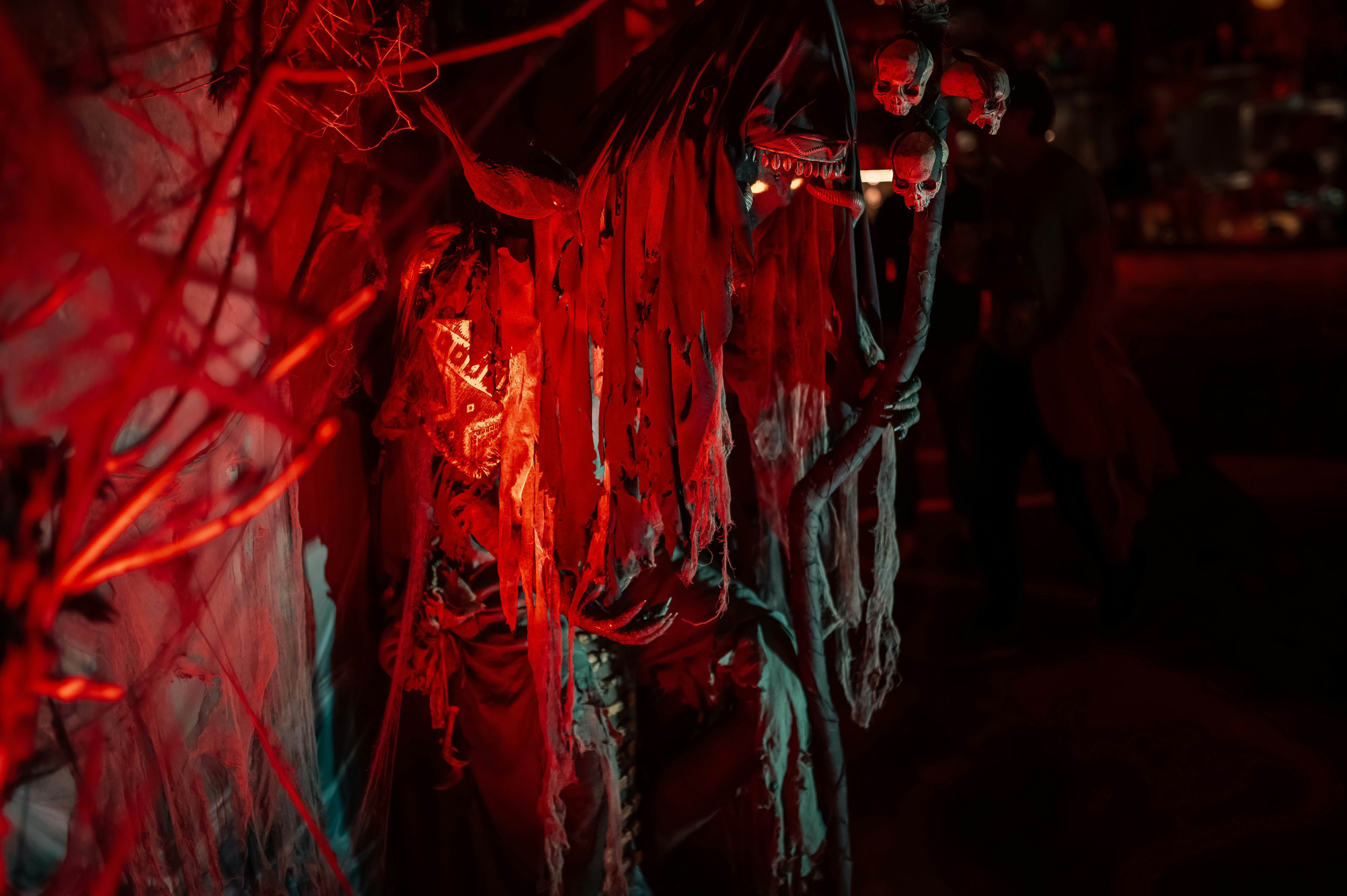 Creepy halloween decoration with red lighting
