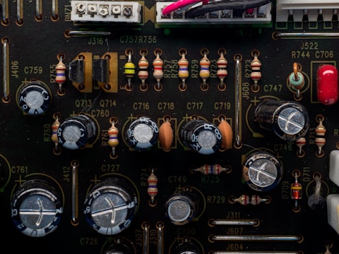 Close-up of a circuit board with various electronic components.