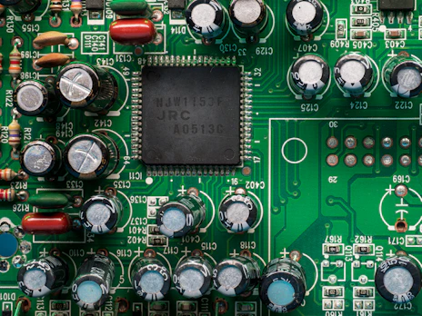 A circuit board filled with electronic components.