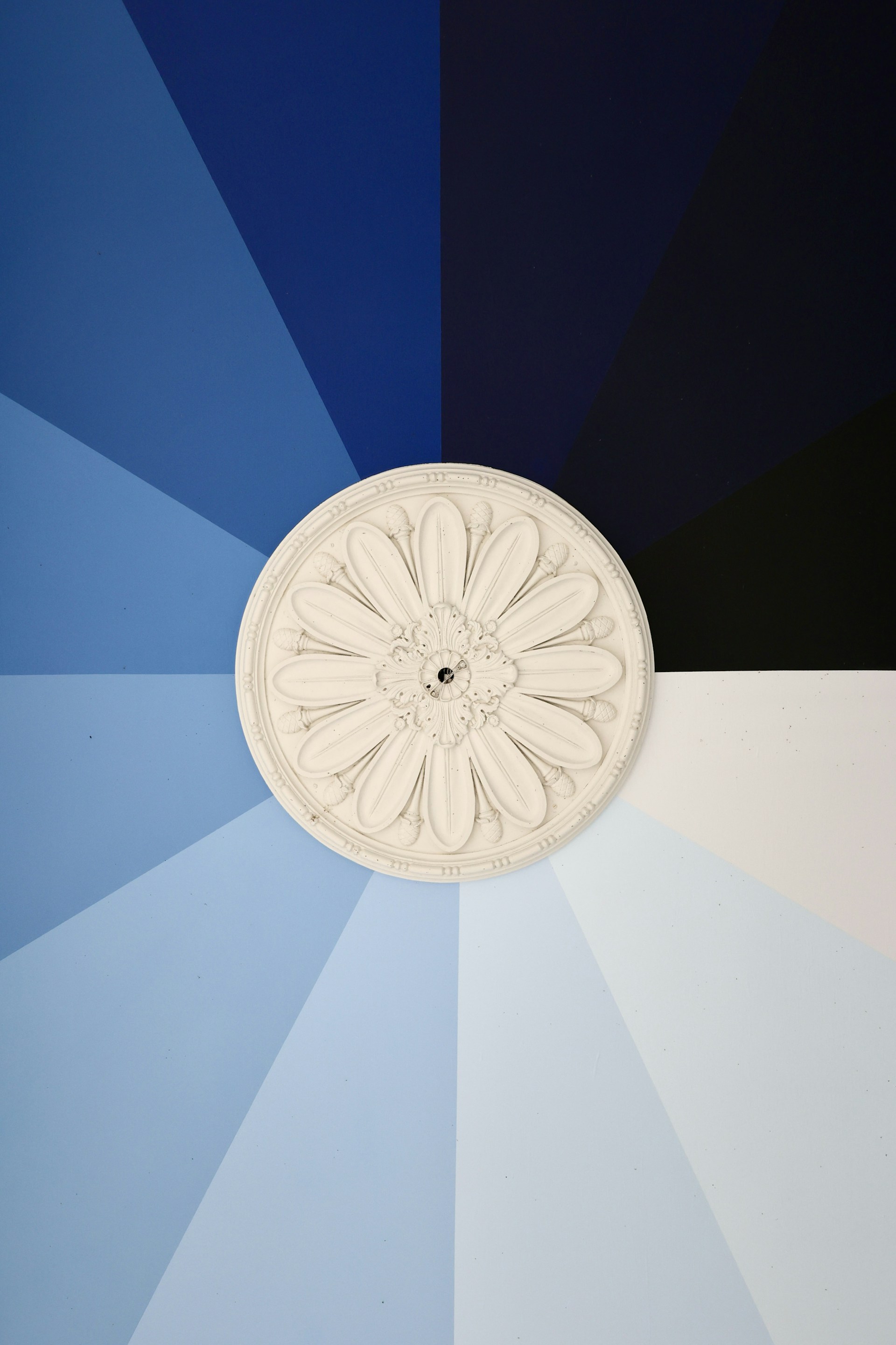 A medallion sits on a blue color wheel.