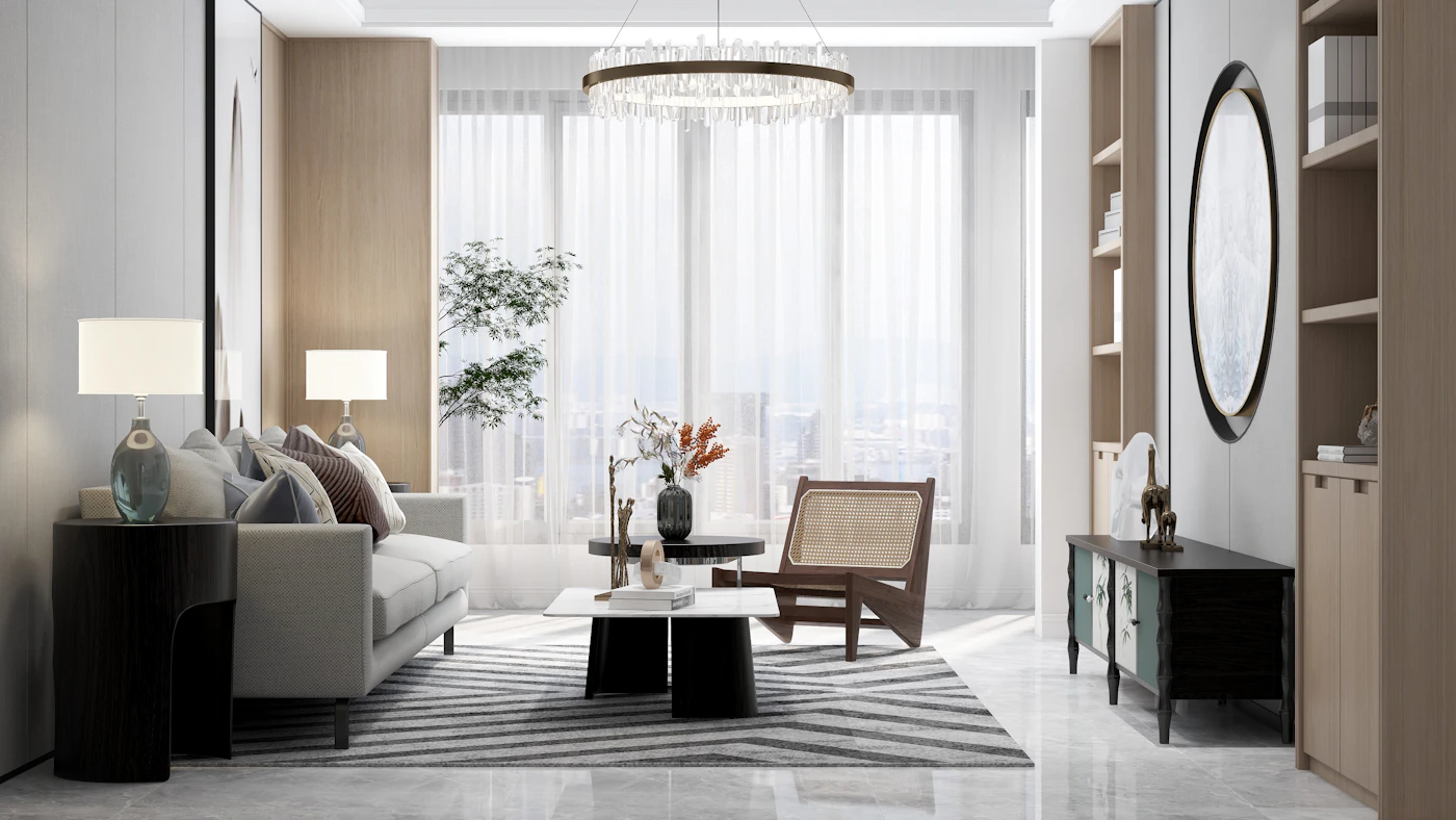Helles modernes Wohnzimmer als Symbol für ein rauchfreies Zuhause