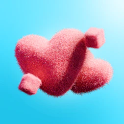 Two furry hearts are pierced by an arrow.