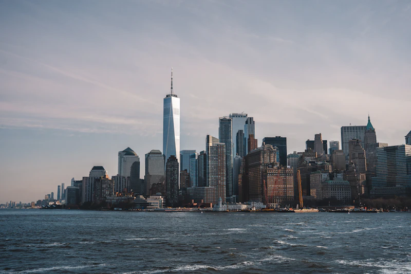 New York City skyline reflected in the Hudson