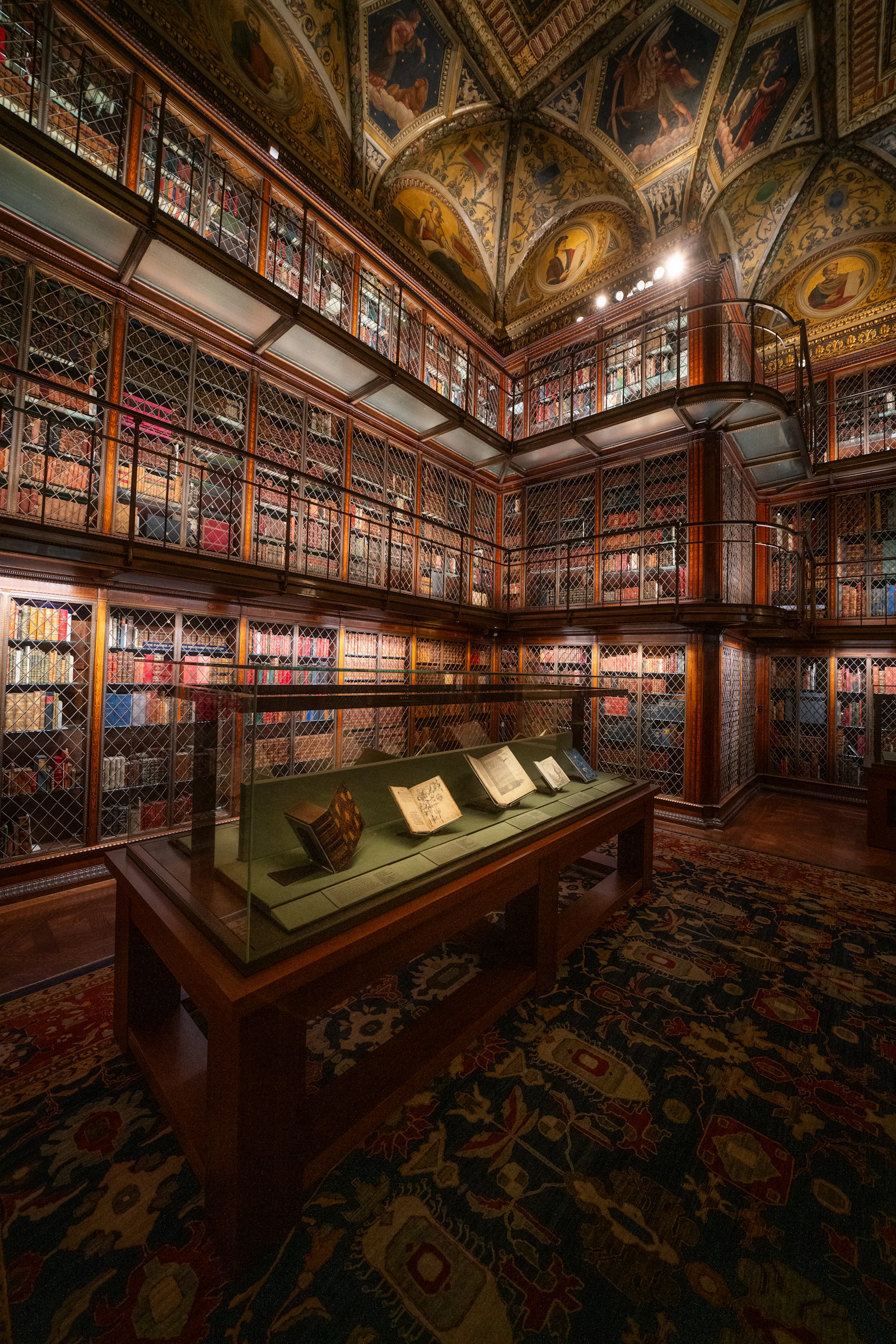 An ornate library filled with historical books