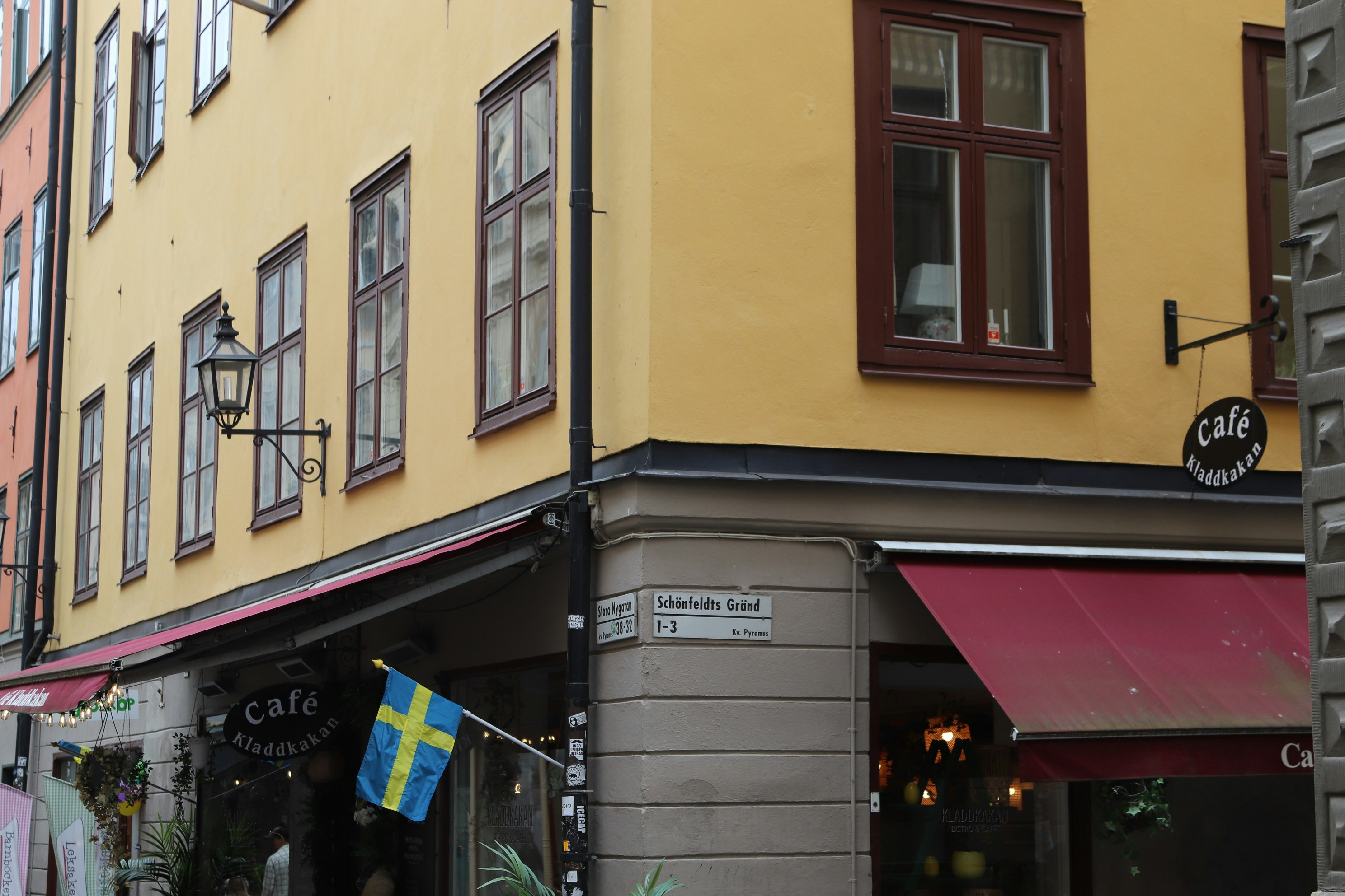 A cafe is located on the street corner.