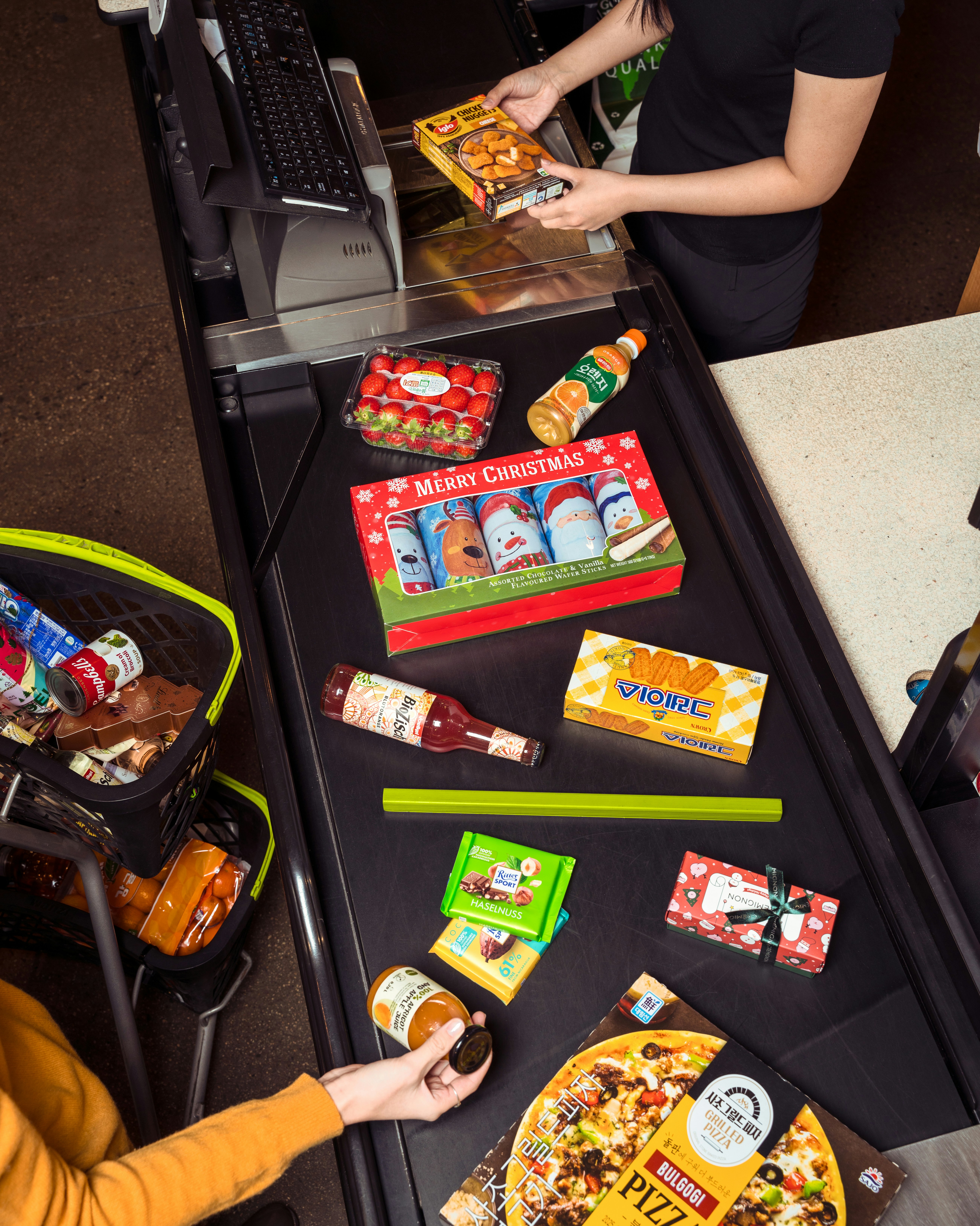 Groceries being scanned at checkout