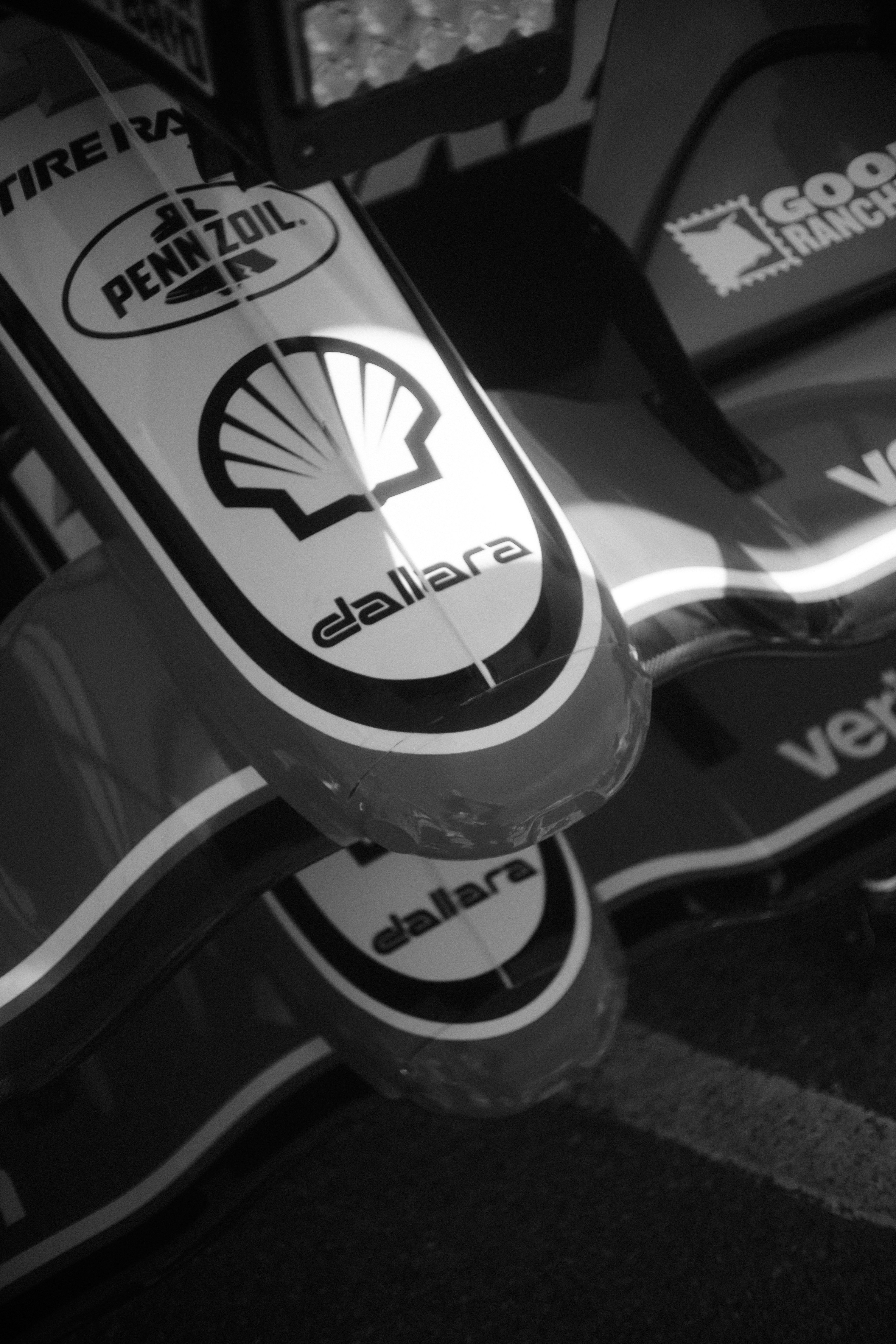 A close-up of a race car's nose.