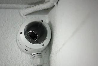 A security camera is mounted on the wall.