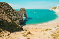 A beautiful coastal scene with rock formations.