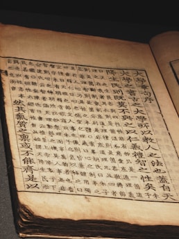 An open book displays ancient chinese text.