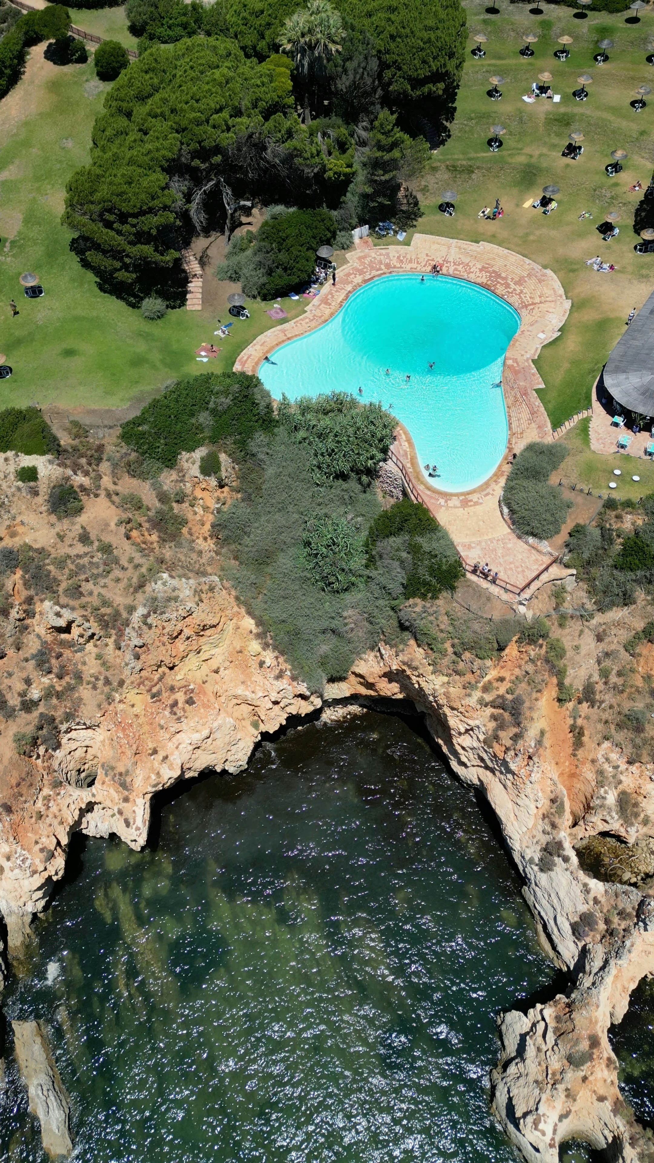 La piscina y el océano se encuentran en un hermoso entorno natural.