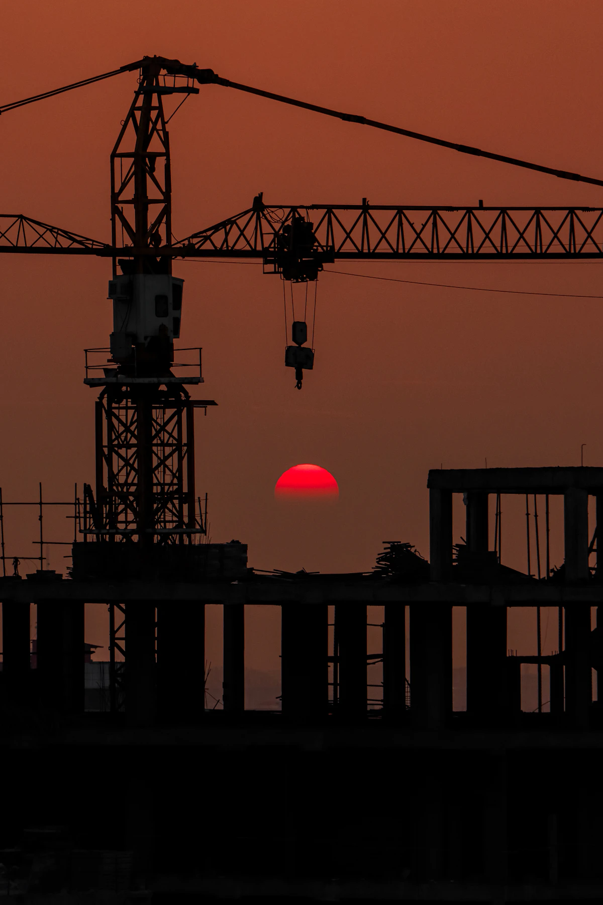 Construction site at sunset