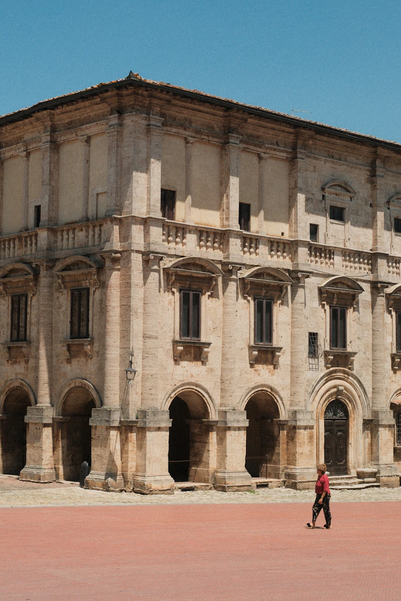 Sunny Italian piazza with historic architecture