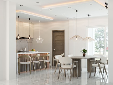 An open-concept dining and kitchen area.