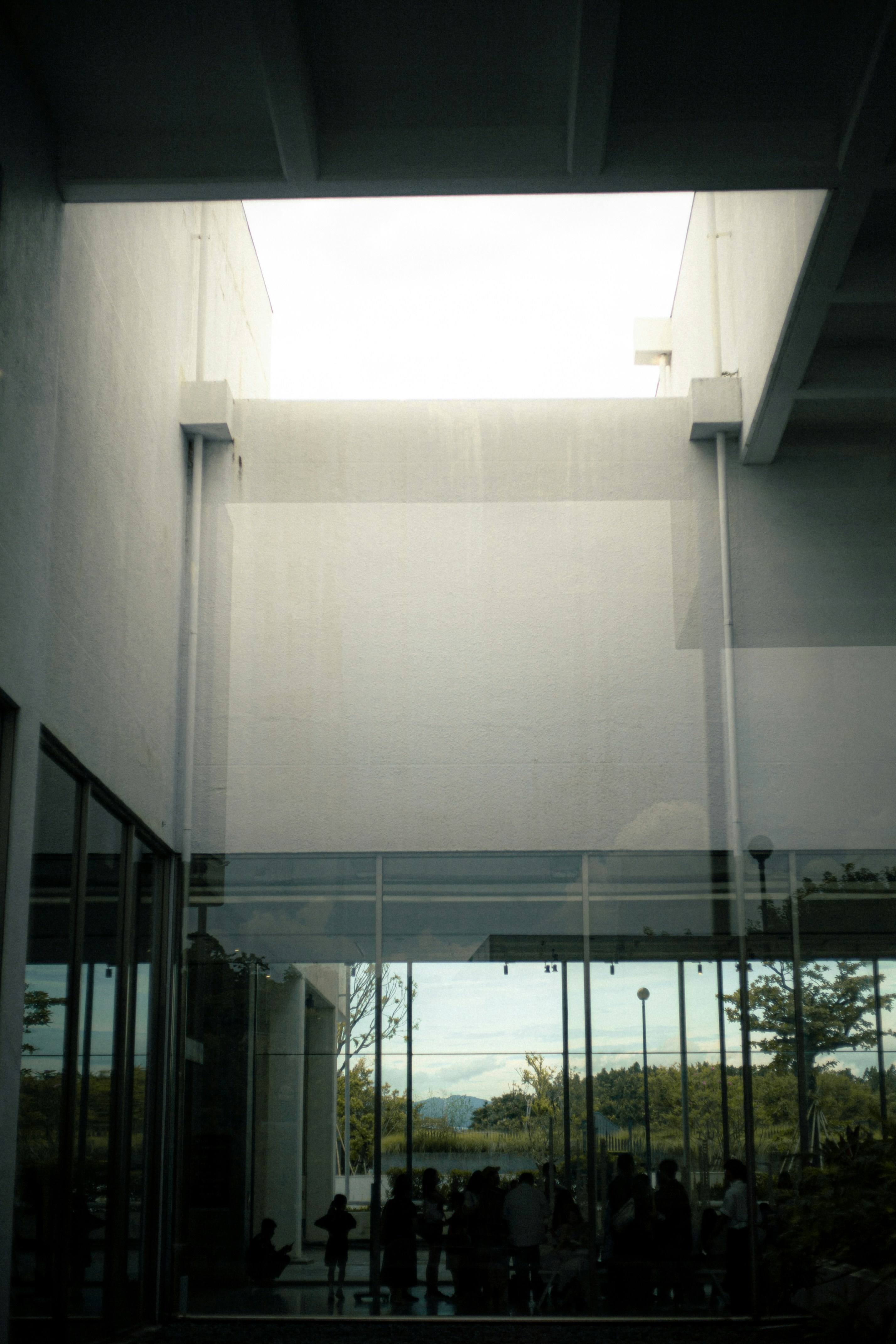 A modern building's architectural interior and sky.