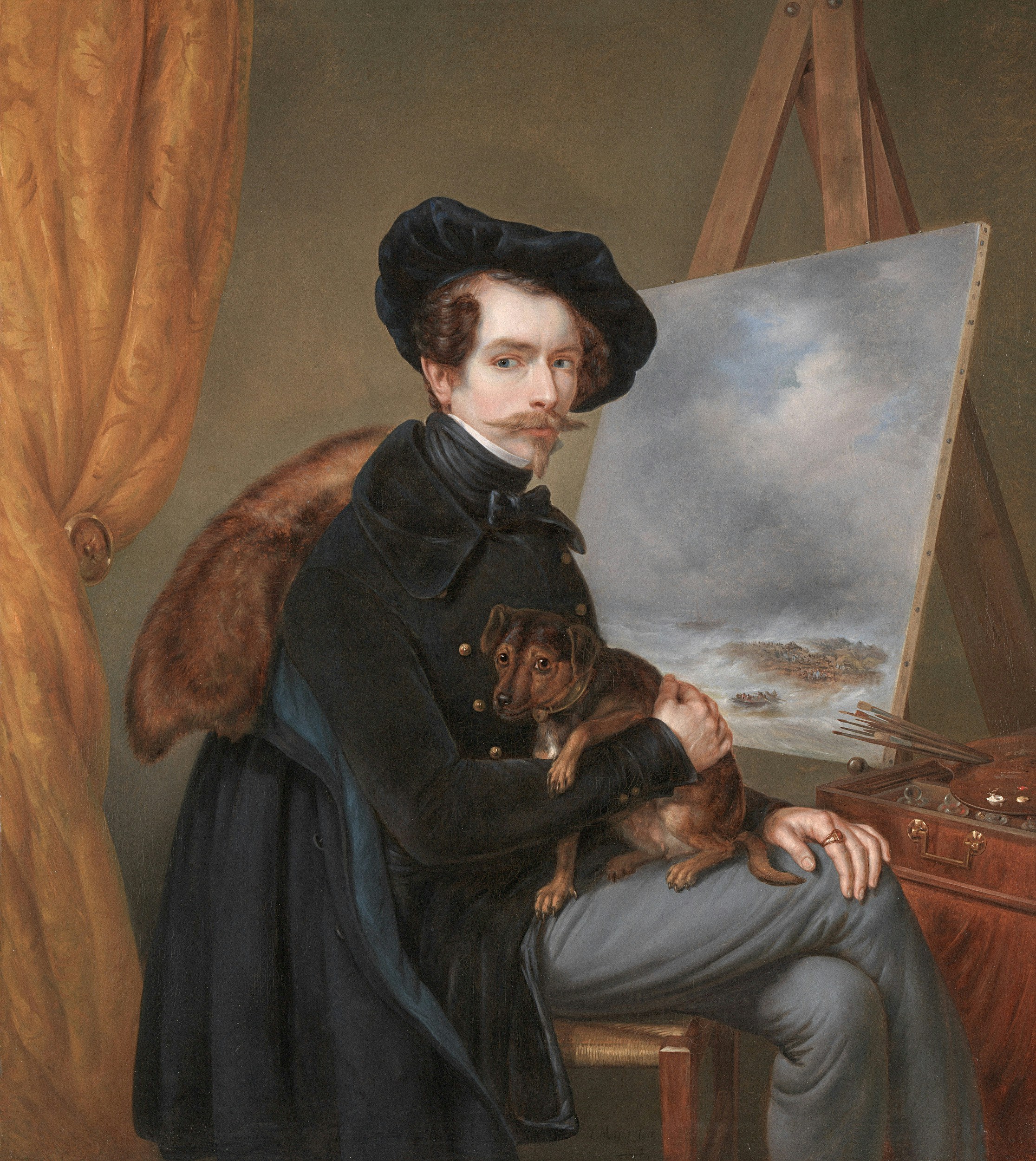 artist painting dog