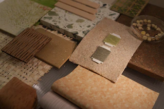 Material samples are on display.