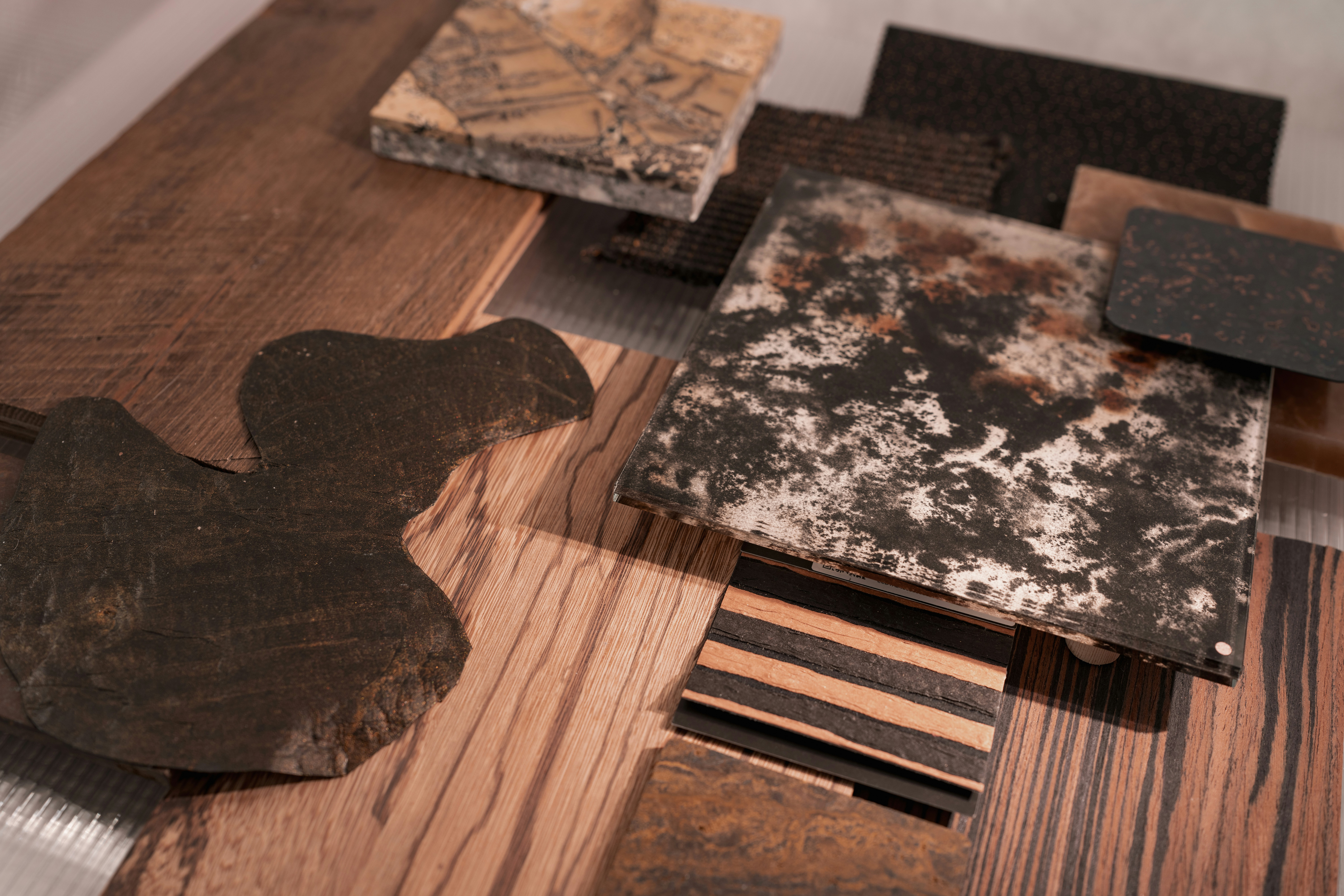 Material samples laid out for interior finish selection