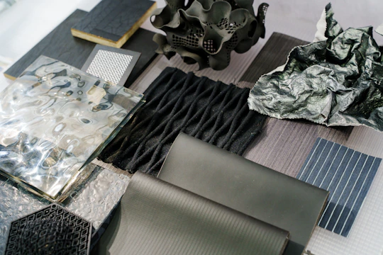 A collection of various grey, textured materials.