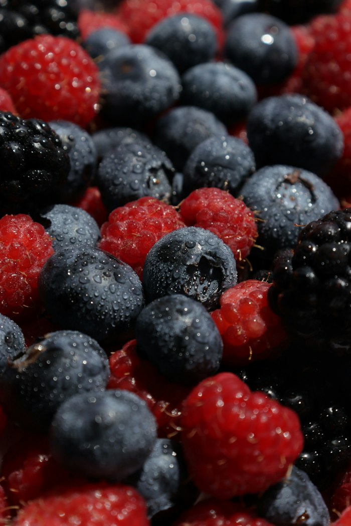 Fresh blueberries, raspberries and blackberries