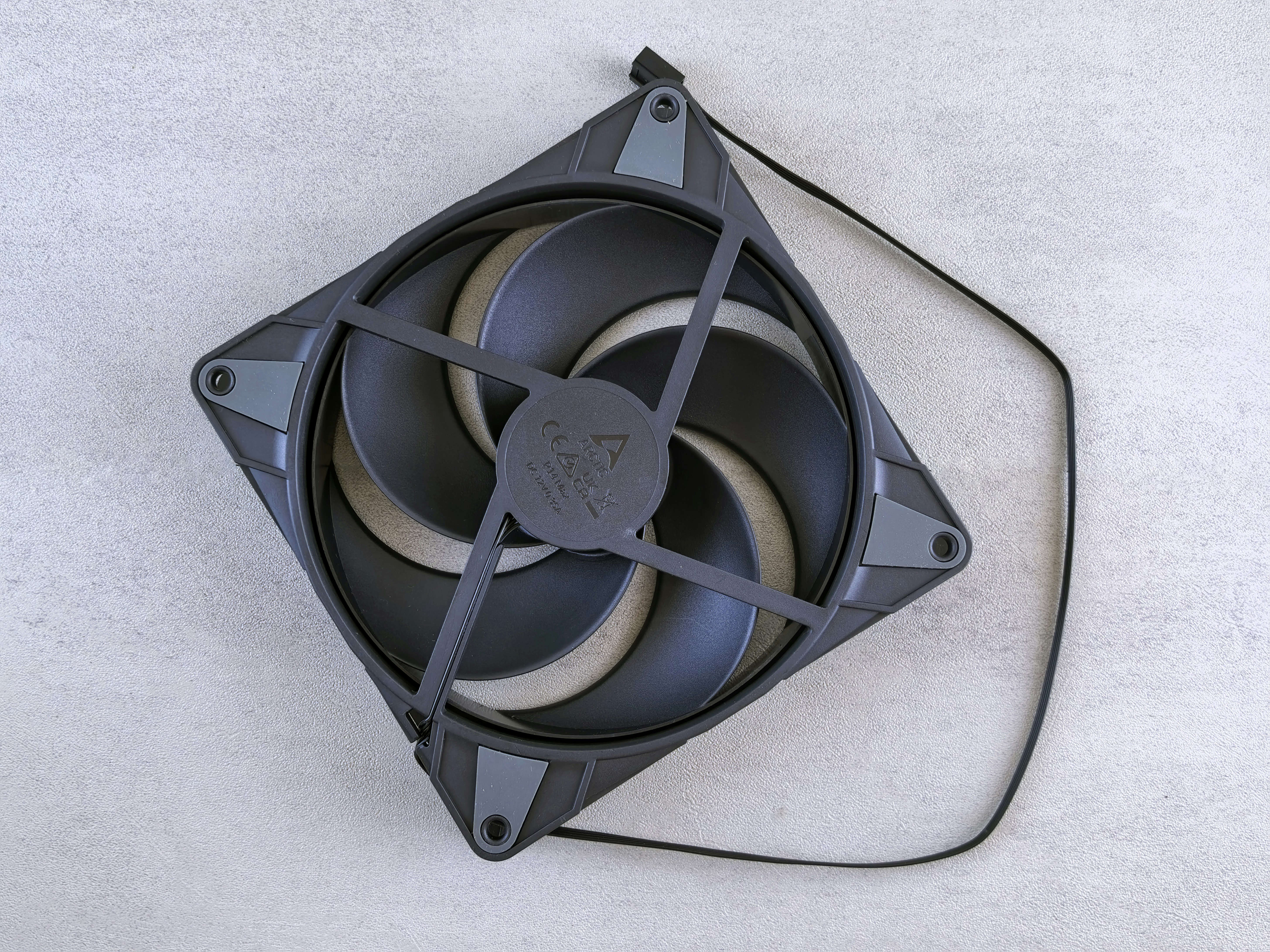 A black computer fan is shown in the image.