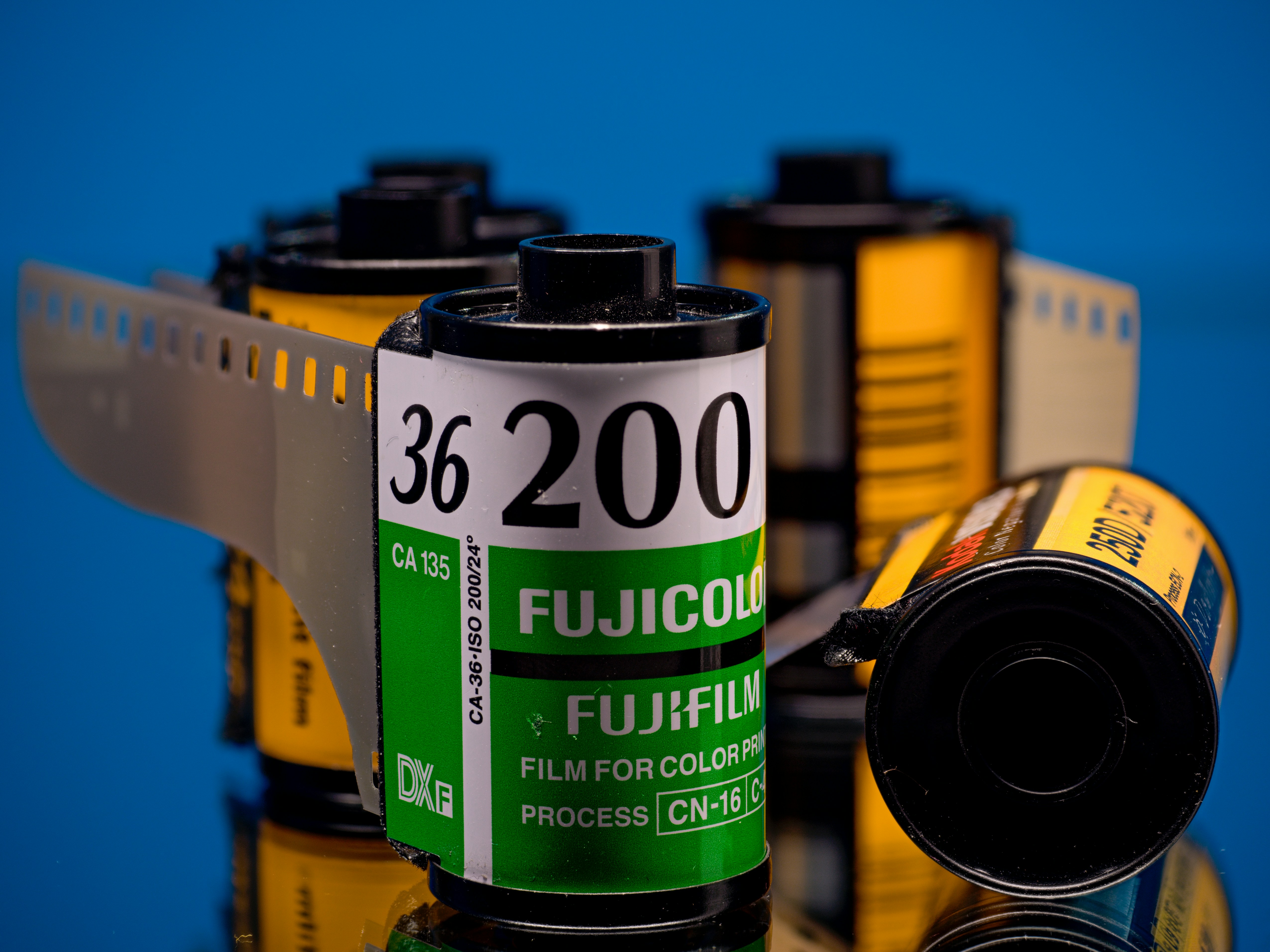Film rolls of fujifilm, ready for photography.