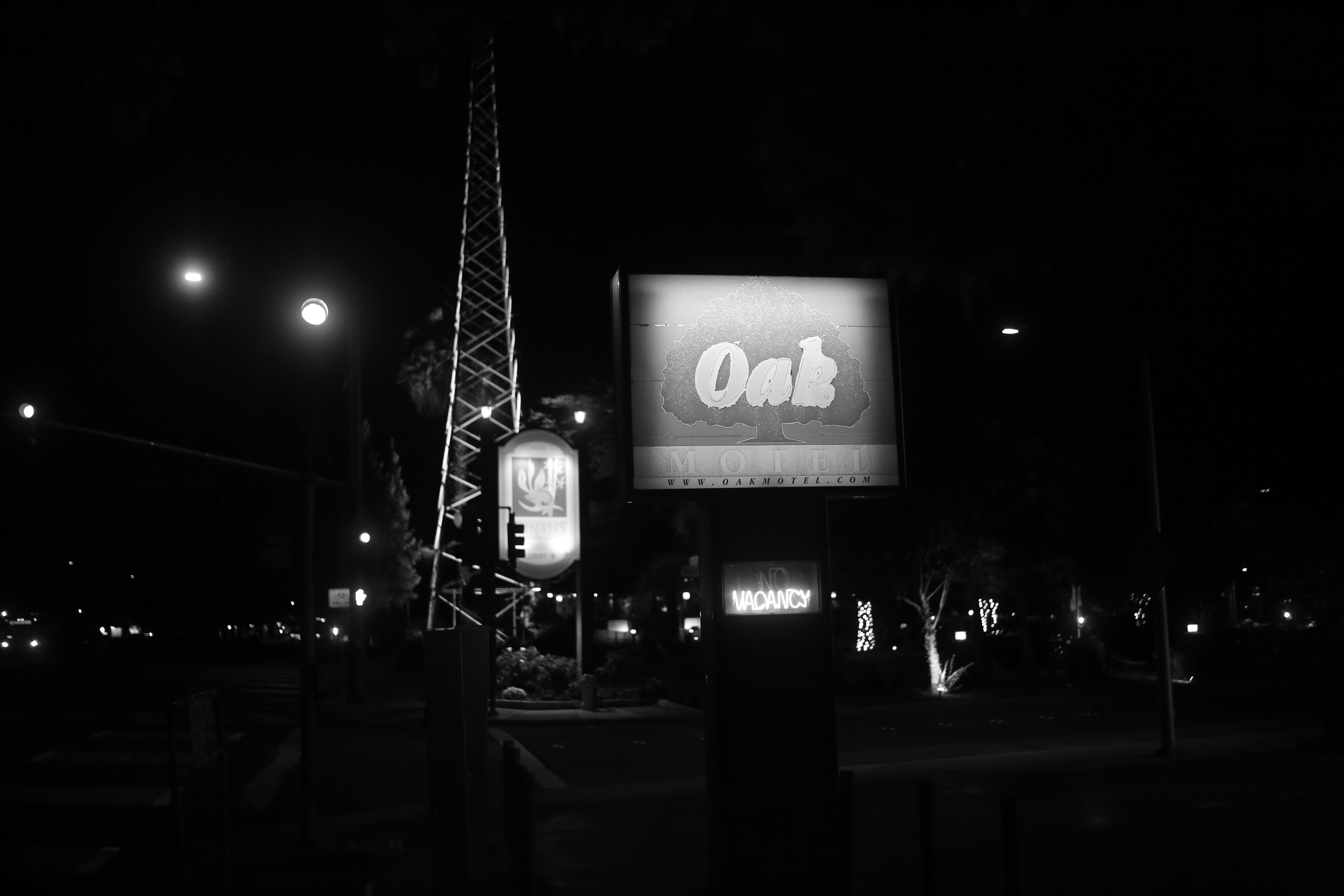 Nighttime scene with bright lit signs.