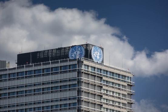 The united nations headquarters is seen in the image.